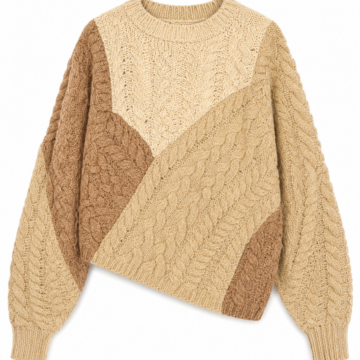 Tan and Beige Colorblock Chunky Knit Sweater