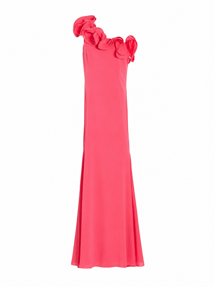 Bright Pink Ruffle Off-the-Shoulder Maxi Dress