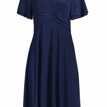 Navy Ruched Front Midi Dress with Flutter Sleeves