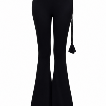 Black High-Rise Flared Pants with Braided Tie Belt