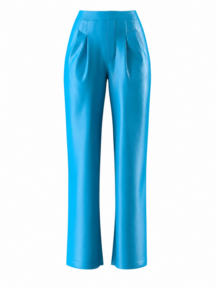 Bright Blue High-Waisted Wide-Leg Pleated Jeans