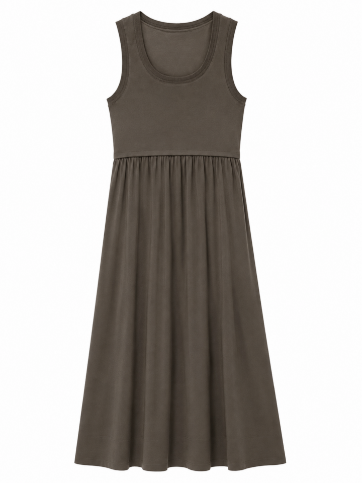 Dark Olive Green Scoop Neck Maxi Dress
