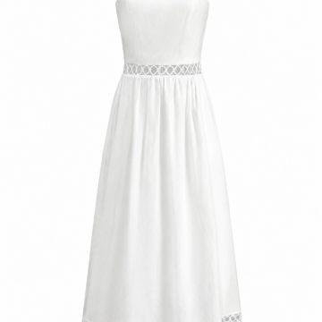 White Midi Dress with Geometric Lace Trim