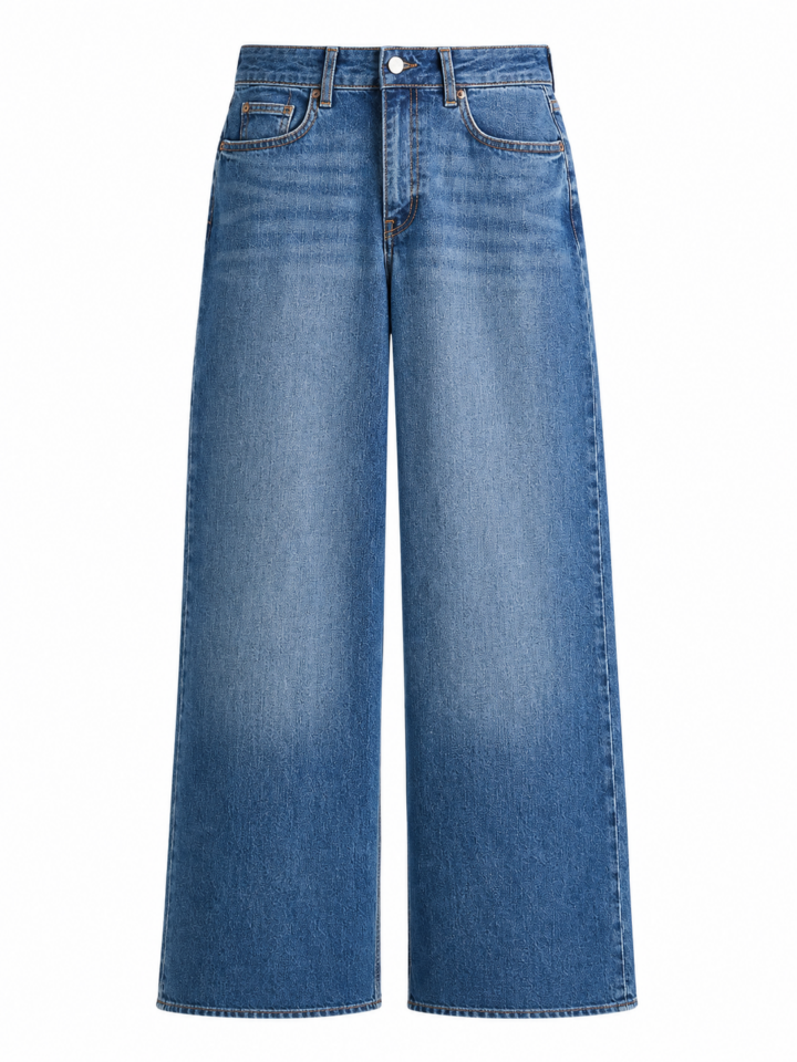 Medium Wash High-Rise Wide-Leg Jeans