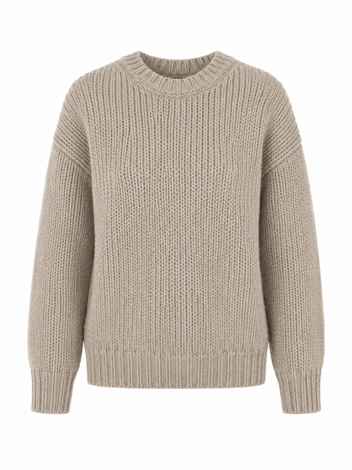 Light Beige Chunky Knit Crewneck Sweater