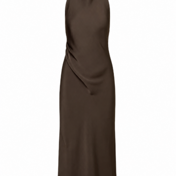 Dark Brown Halter Maxi Dress with Keyhole Back