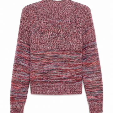 Marled Red Burgundy Grey Cream Mock Neck Drop Shoulder Knit Sweater
