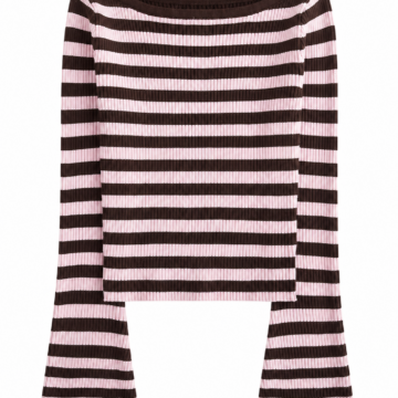 Dark Brown and Pale Pink Striped Boat Neck Bell Sleeve Pullover Top