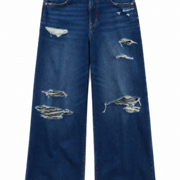 Distressed Dark Wash Wide-Leg Jeans with Frayed Hem