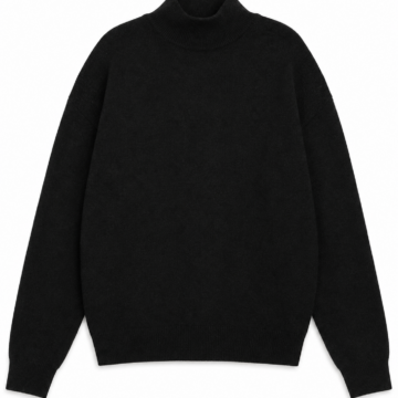 Black Relaxed Fit Ribbed Mock Neck Long Sleeve Knit Sweater