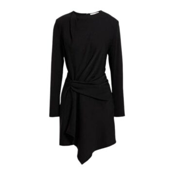Black Long-Sleeve Twist Waist Dress