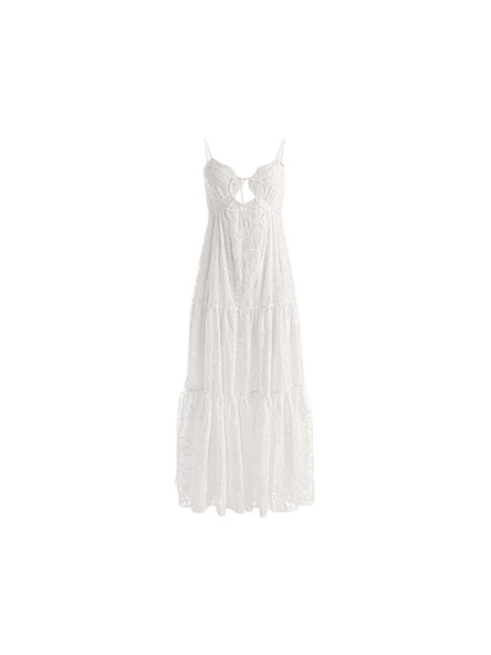 White Sleeveless Tiered Maxi Dress with Keyhole Cutout