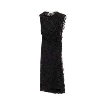 Black Floral Lace Midi Dress with High Neckline