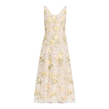 Cream Floral Print Sleeveless Midi Dress