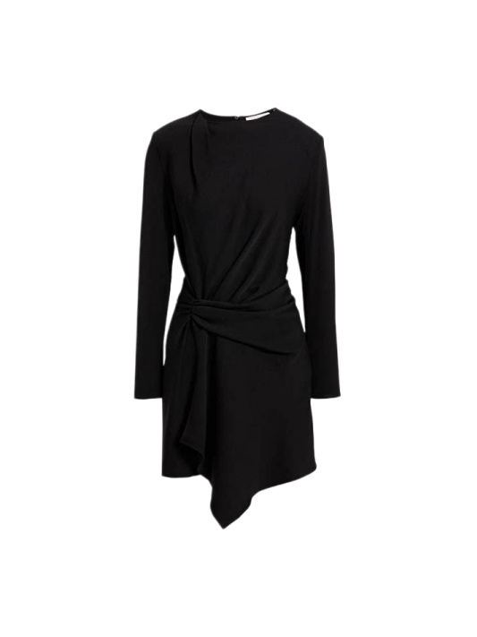 Black Long-Sleeve Twist Waist Dress