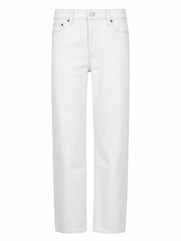 White Clean Solid Cotton Straight-Leg Jeans