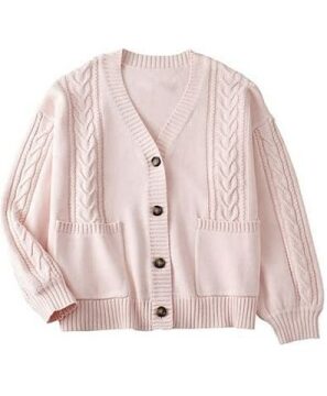 Pale Pink Cable-Knit Cardigan with Pockets