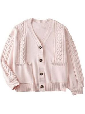 Pale Pink Cable-Knit Cardigan with Pockets