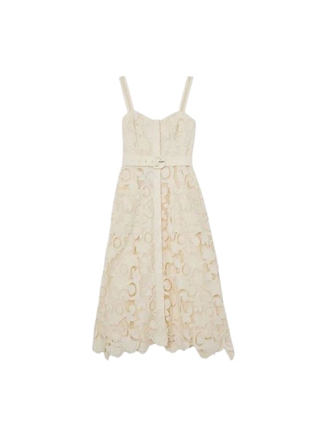 Cream Lace Scallop Hem Midi Dress